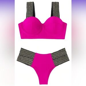 NWT. OOH LA LA Retro Moulded Cup Hot Pink Bikini w/Elastic Straps